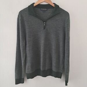 Brooks Brothers 100% Fine Merino Wool Sweater Mens Green 1/4 Zip Large Pullover